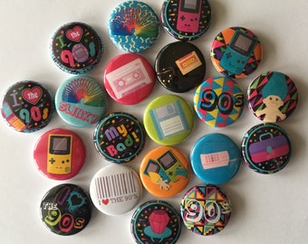 1990's love the 90's Lot of 20 1 inch 1.25 inch or 1.5 inch I love the 90's flatback, pinback, hollow back or magnet buttons