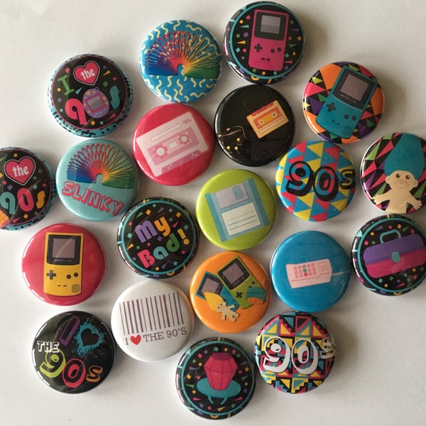 1990's love the 90's Lot of  20 1 inch 1.25 inch or 1.5 inch  I love the 90's flatback, pinback, hollow back or magnet buttons