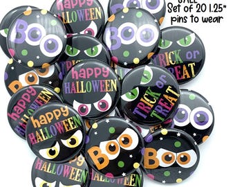 Spooky Halloween button SALE / lot of TWENTY 1.25 pins to wear / 1 set available / ready to ship