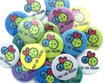 Pickleball button gift set of TWENTY / various sizes and back types / great stocking stuffer or gift