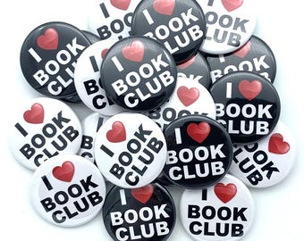 I love book club gift buttons set of TWENTY / various backs and sizes / great bookmark supply (flatback) / reading party favor