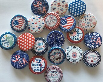 Lot of  20 cute patriotic 1"  or 1.25" buttons pinback flatback hollowback or magnet you choose