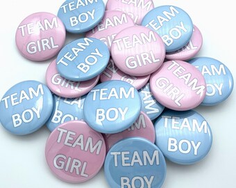 set of 20 gender reveal 1.25 inch buttons pinback flatback or hollowback