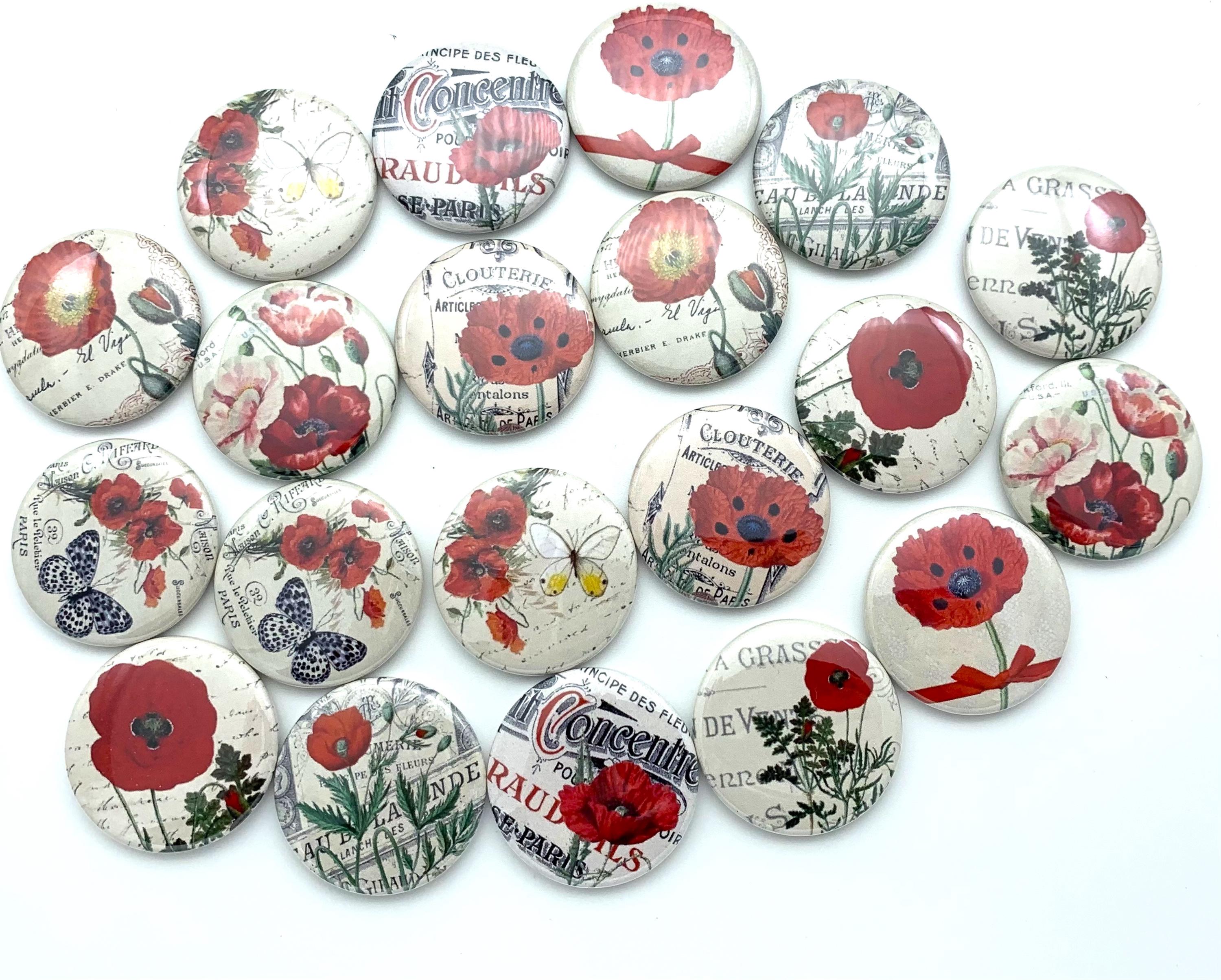 Red Poppy Flower Buttons Lot of TWENTY (20). Choose From 1