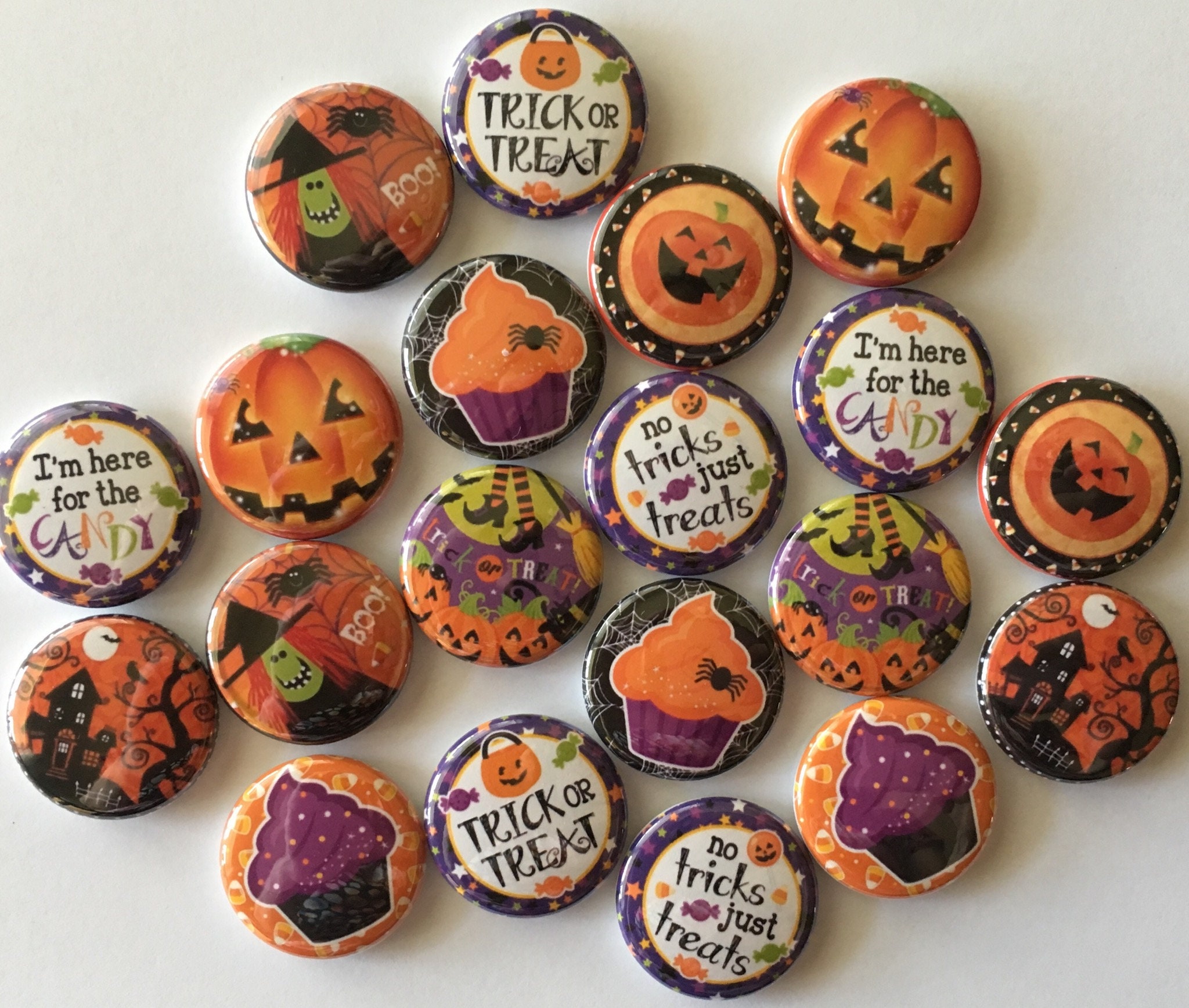 Halloween Party Favor Buttons Set or 20 1 Inch 1.25 Inch or 1.5 Inch ...