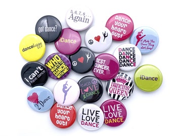 Dance themed set of 20 1&quot; or 1.25 inch I love dance buttons pinback flatback or hollowback