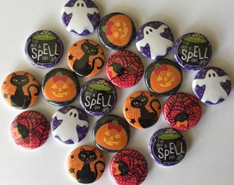 Halloween party favor buttons set  or 20 1 inch 1.25 inch or 1.5 inch pin flat hollow or magnet back