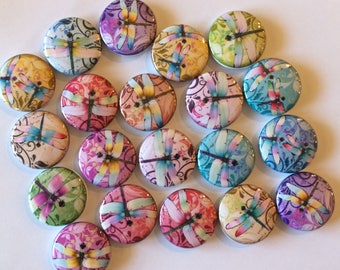 set of 20 dragonfly  1" or 1.25" buttons pin flat back, hollowback or magnets