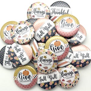 Thanksgiving buttons set of TWENTY / various sizes and backs / party favor