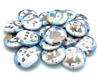 TWENTY blue snowman buttons choose 1" 1.25" 1.5" or 1.75" and various back types. Christmas craft supply or stocking stuffer