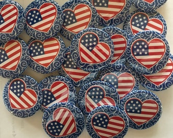 america patriotic set of 20 buttons.  choose 1", 1.25" 1.5" or 2.25" pin, flat, hollow or magnet