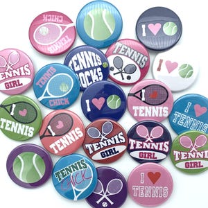 TWENTY Tennis themed buttons / various sizes and backs available / great teammate gift