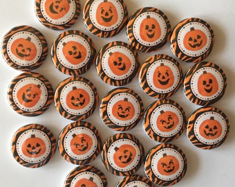 Halloween jackolantern pumpkin  party favor buttons set  or 20 1 inch 1.25 inch or 1.5 inch pin flat hollow or magnet back