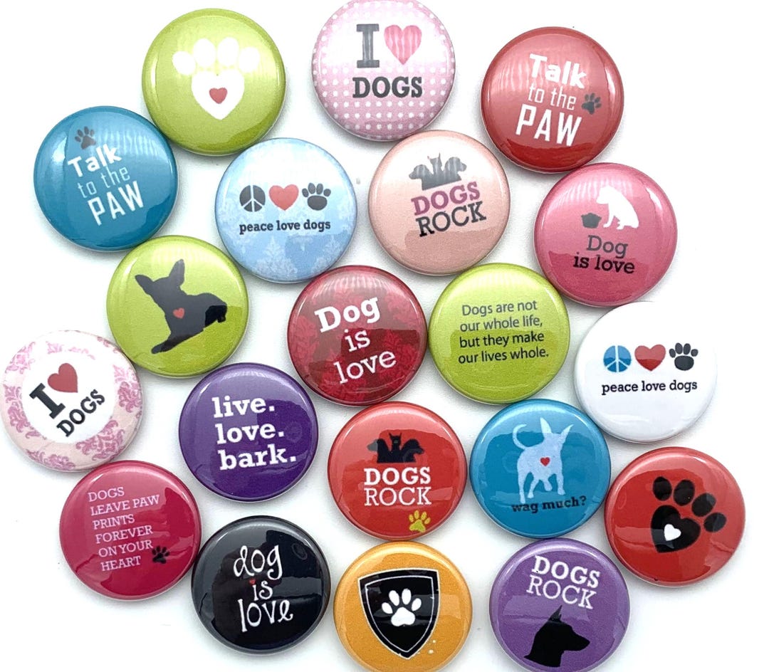 Dog Themed Buttons / TWENTY Pack / Various Sizes and Backs / Great Dog ...