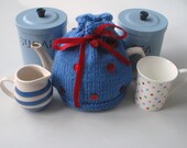 Sky Blue and Red Tea Cosy - Made to Order