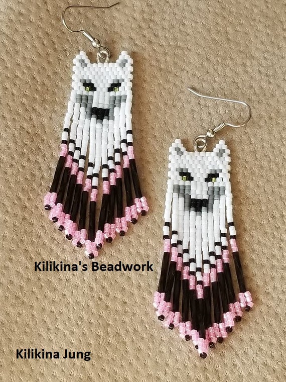 wolf beaded earrings