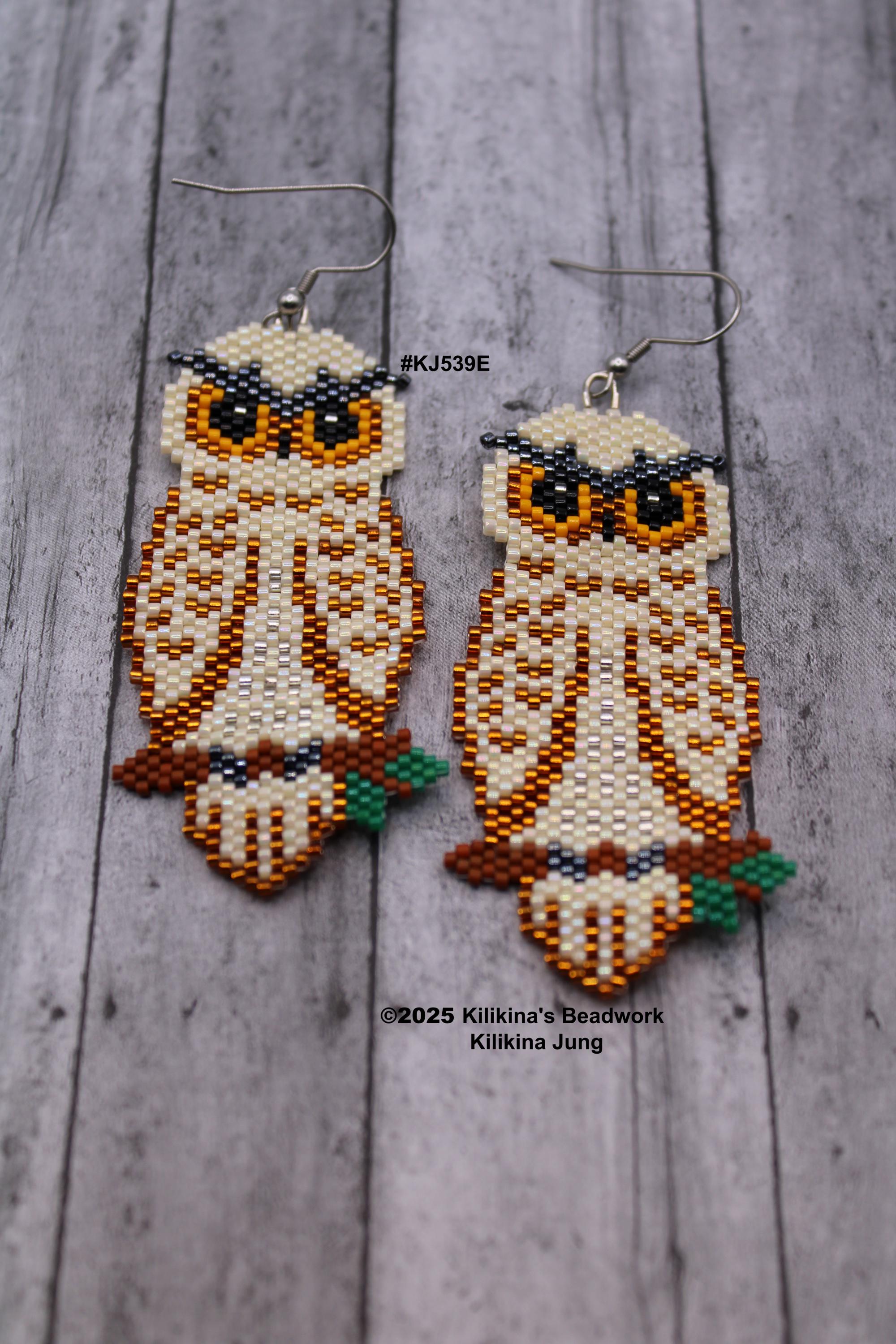 Native American Style Beaded Owl Earrings made by Kilikina, Beaded Owl, Beaded Earrings, Spirit Anim