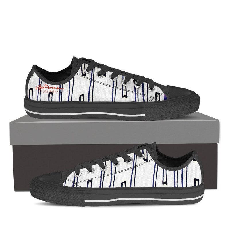 Nautical Crew Women/'s Black and White Low Top Canvas Sneakers