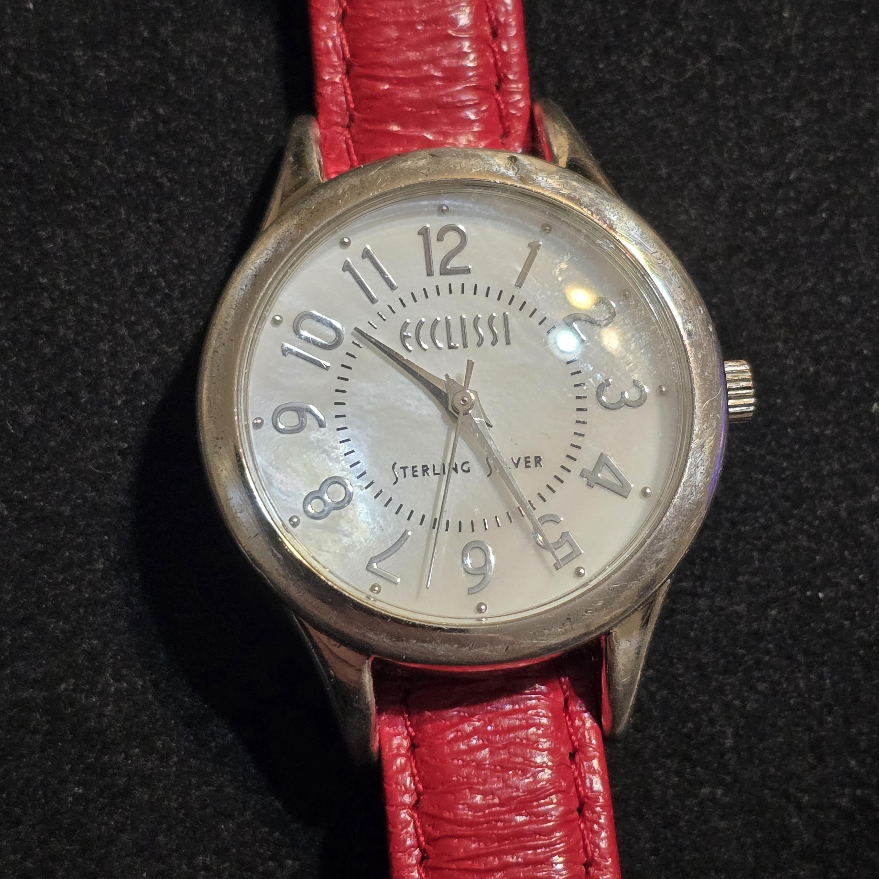 Ecclissi  Sterling Silver Watch with Red Crocodile-Embossed Leather Band Glossy Wine Red Crocodile Signature Strap - Handcrafted  main image 4