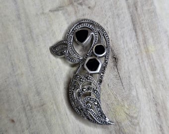 ヴィンテージ バー ブローチ ピン ブラック オニキス シルバー