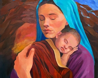 Madonna and Child Art Print: Mary and Jesus, Nativity Scene (8x10)