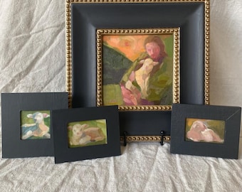 Good Shepherd with Lambs Set, Green Pastures, Lost Sheep, Framed Christian Art, Catholic gift