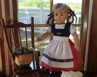 Hand Embroidered Doll Dirndl with Blouse, Apron, and Bloomers -Ready to Ship