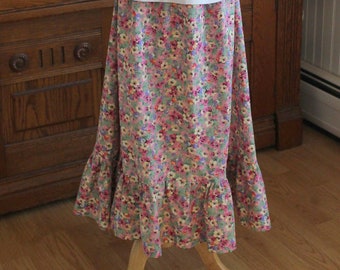 Girl's Ruffled Skirt, Size 8, Pink Calico, Ready to Ship