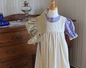 Pioneer Dress, Pinafore, and Bonnet Size 5/6 Ready to Ship