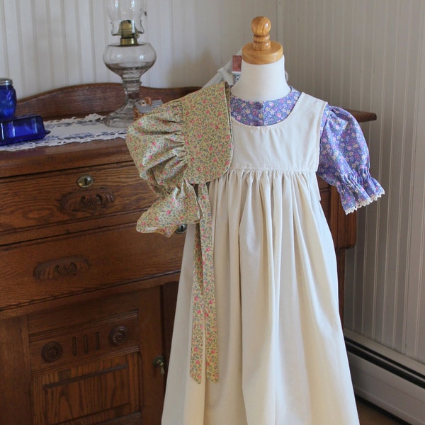 Pioneer Dress, Pinafore, and Bonnet Size 5/6 Ready to Ship