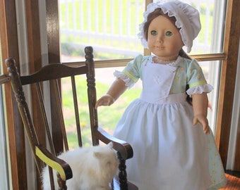 Doll Colonial Dress with Pinner Apron, Cap and Bloomers - Ready to Ship