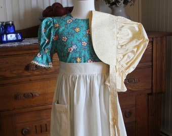 Prairie Outfit- Dress, Apron and Bonnet Sizes 2-12