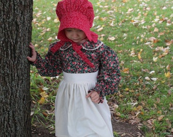 Pioneer Dress Girl's Mary Pioneer Dress w/ Half Apron and Bonnet Sizes 2-12 Pioneer Outfit Pioneer Dress Little House Dress