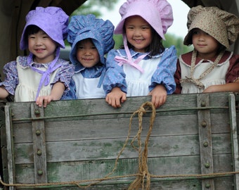 Girls Pioneer Dress with Bonnet and Pinafore sizes 2-8