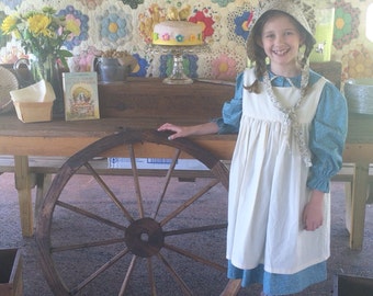 Pioneer Dress with Pinafore and Bonnet Sizes 2-8