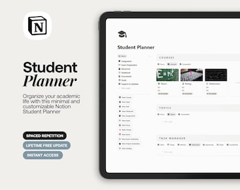 Modèle d'agenda pour étudiants Notion : tableau de bord des études universitaires (téléchargement numérique)