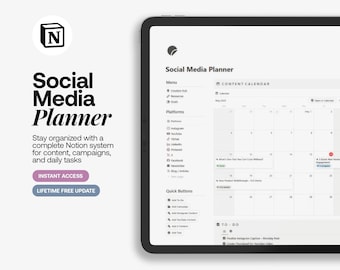Notion Social Media Planner Template | Digital Content Calendar for Creators & Freelancers | Instagram, YouTube, TikTok