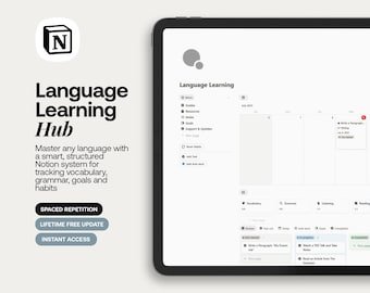Notion Language Learning Template: Vocabulary, Grammar, Habit Tracker (Digital Download)