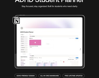 Planificador para estudiantes con TDAH para Notion: Organizador académico digital (descarga digital)