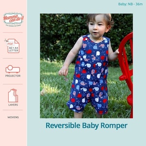Reversible Baby Romper PDF Sewing Pattern | Sizes: Newborn - 36m | Projector, A0, A4, 8.5x11 | INSTANT DOWNLOAD