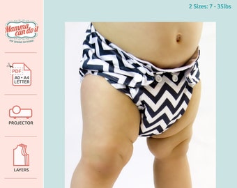 Reusable AIO Cloth Diaper PDF Sewing Pattern | 2 Size System  | Fits 7 - 38 lbs | Projector, A0, A4, 8.5x11 | Instant Download