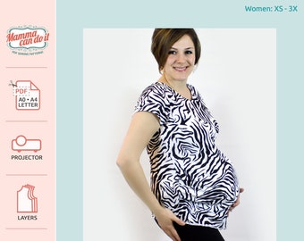 Ruched Maternity Shirt PDF Sewing Pattern | Sizes: xs-3x | INSTANT DOWNLOAD