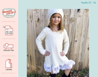 Adalynn Dress PDF Sewing Pattern | Youth Sizes 2t-16 | Projector, A0, A4, 8.5x11 | INSTANT DOWNLOAD