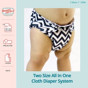 Reusable AIO Cloth Diaper PDF Sewing Pattern | 2 Size System  | Fits 7 - 38 lbs | Projector, A0, A4, 8.5x11 | Instant Download