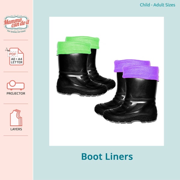 Boot Liners PDF Sewing Pattern | Toddler - Adult Sizes | A0, A4, 8.5x11, Projector | INSTANT DOWNLOAD