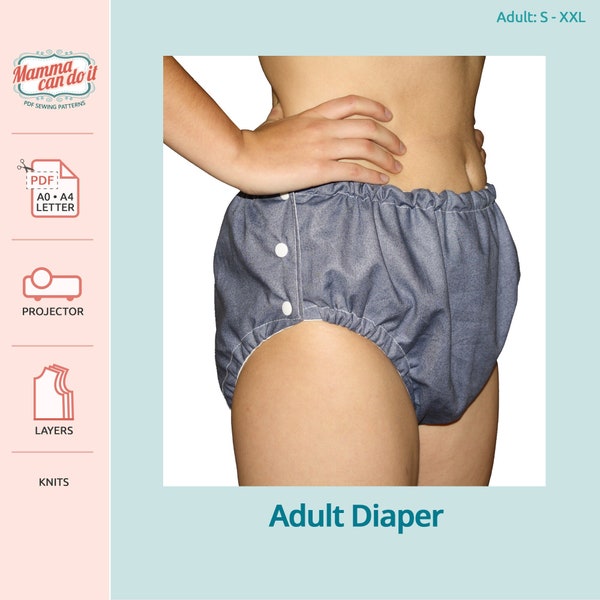 Reusable Adult Incontinence Cloth Diaper PDF Sewing Pattern | Sizes: s - xxl | Projector, A0, A4, 8.5x11 | INSTANT DOWNLOAD