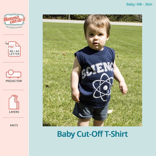 Cut-off Baby & Toddler Tank T-shirt PDF Sewing Pattern | Baby Size premie - 36m | Projector, A0, A4, 8.5x11 | INSTANT DOWNLOAD