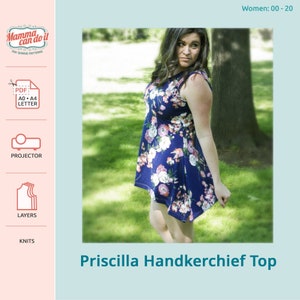 Priscilla Handkerchief Top PDF Sewing Pattern | Women Size: 00-20 months | Projector, A0, A4, 8.5x11 | INSTANT DOWNLOAD