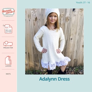 Adalynn Dress PDF Sewing Pattern | Youth Sizes 2t-16 | Projector, A0, A4, 8.5x11 | INSTANT DOWNLOAD
