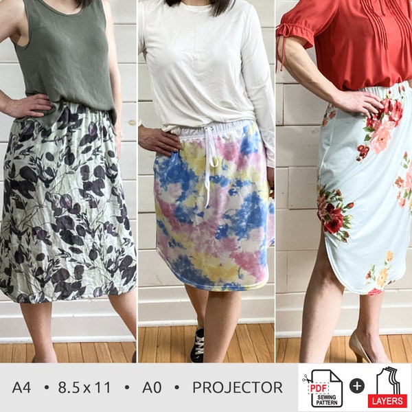 Everyday Skirt PDF Sewing Pattern | Women Sizes 00-20 | Projector, A0, A4, 8.5x11 | INSTANT DOWNLOAD